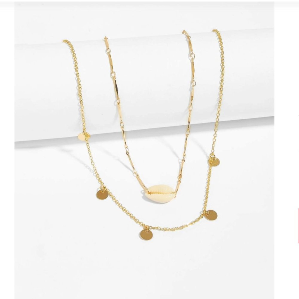 Slim Gold Layered Choker Shell Charm Necklace NWT - Picture 4 of 5